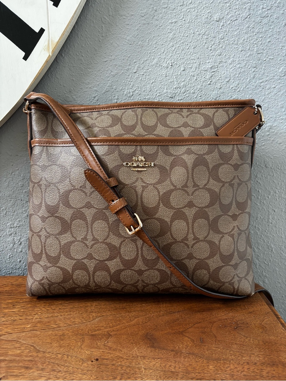 Coach Signature Canvas and Leather File Crossbody